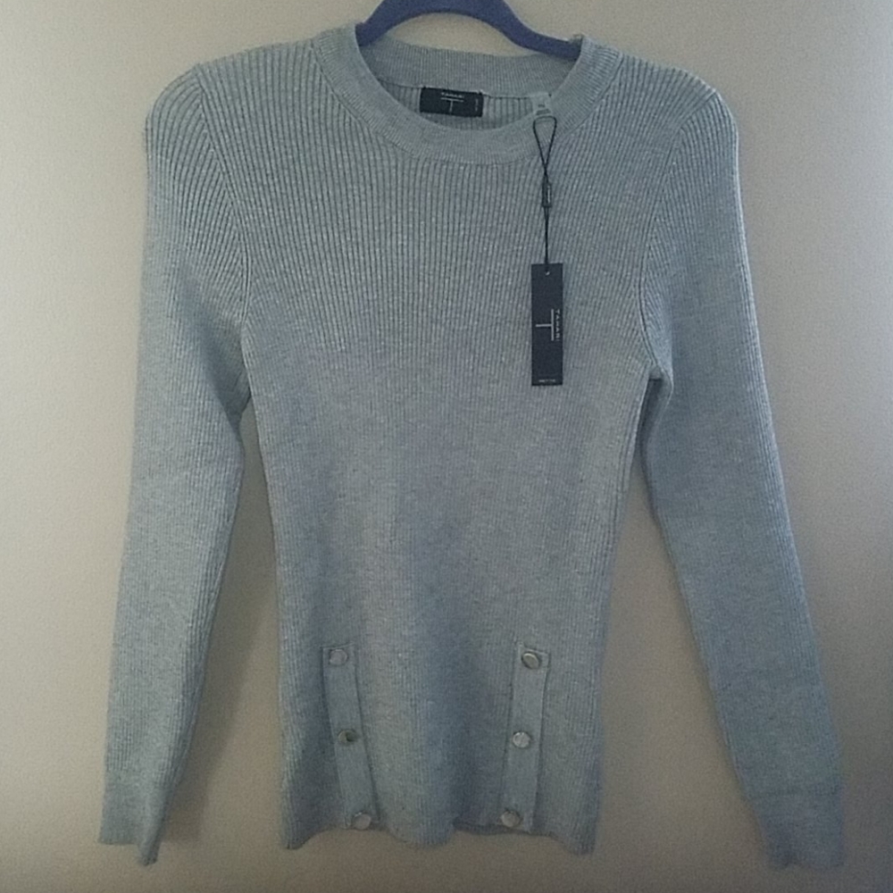 Tahari ribbed sweater heather gray sz PM